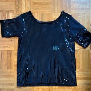 Maje Black Sequin Short Sleeve Top